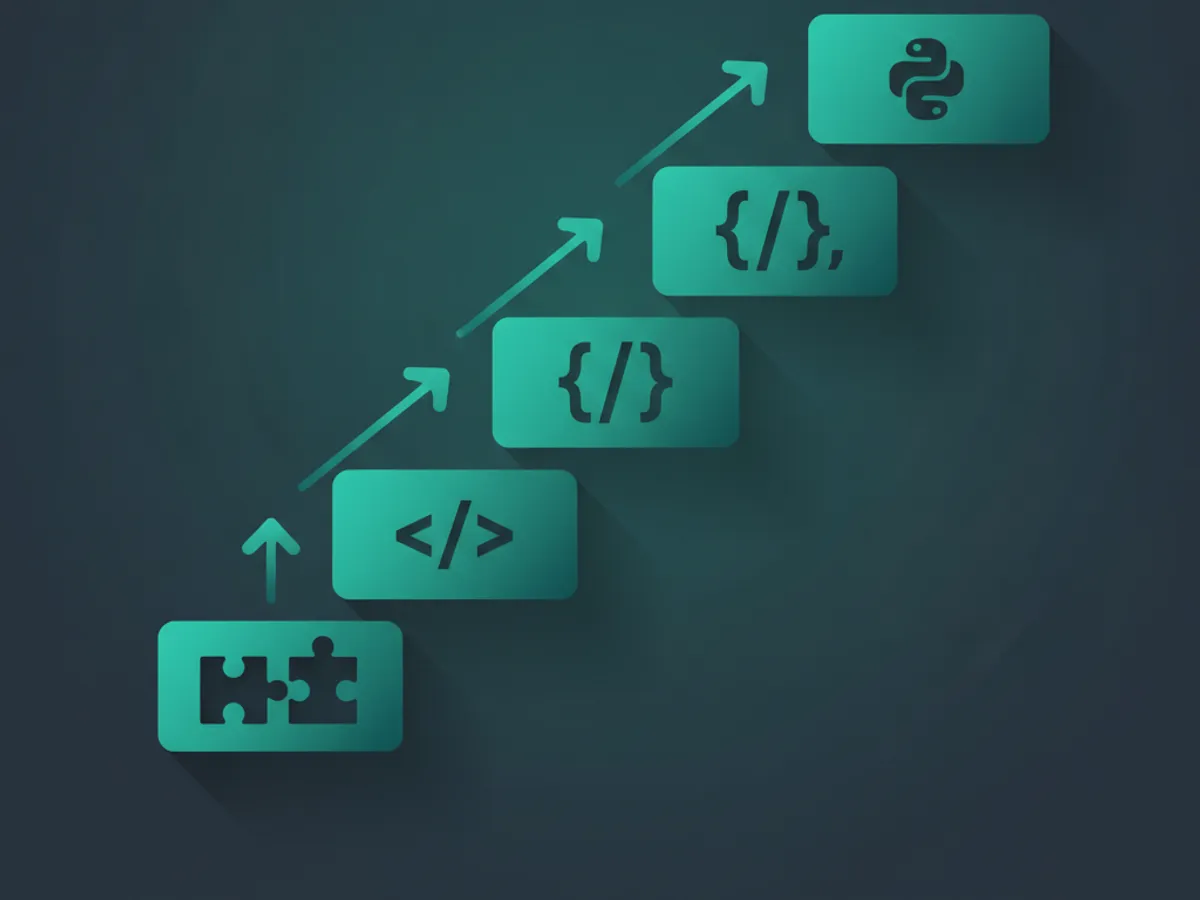 Learning pathway from block coding to HTML to JavaScript to Python โ infographic